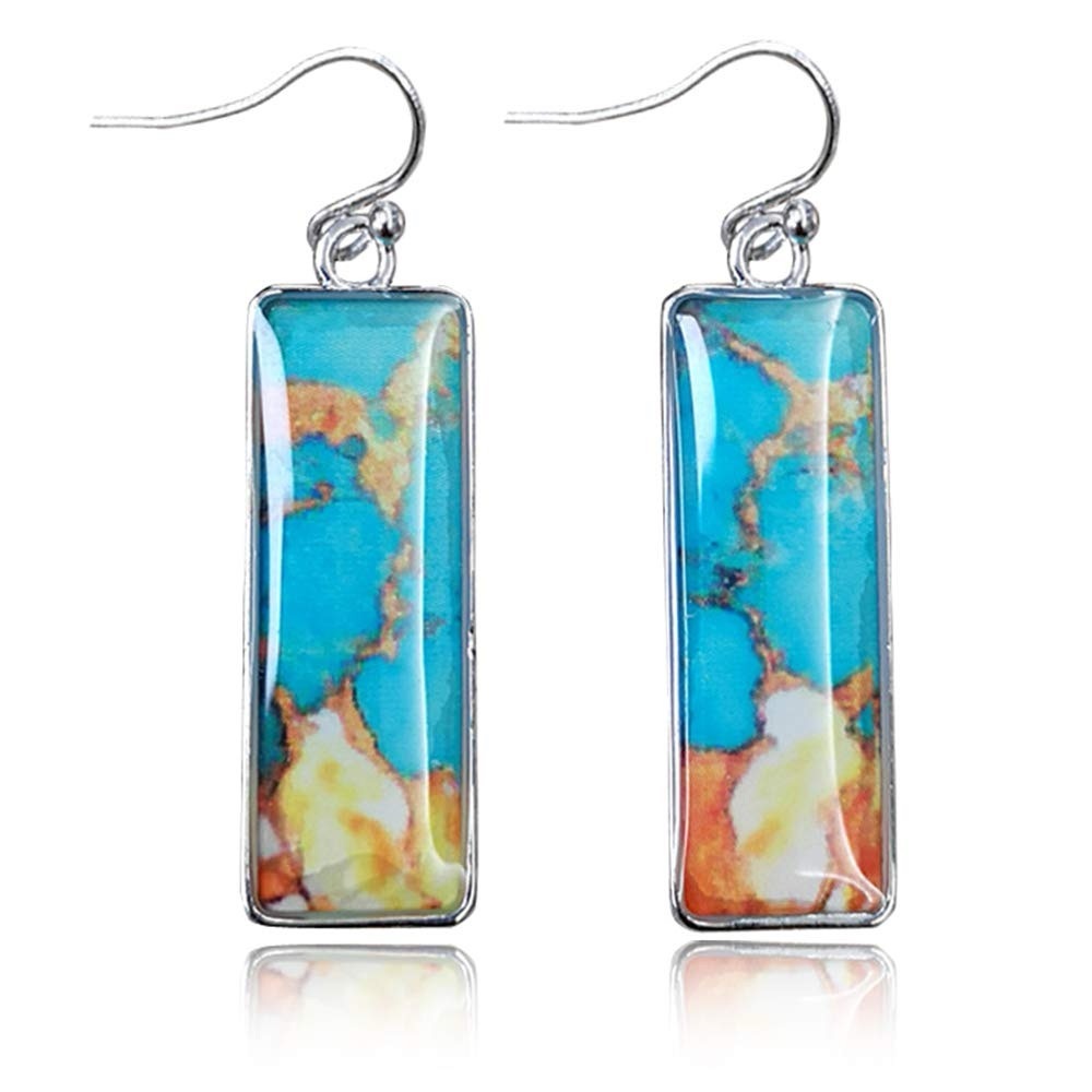 Vibrant Blue and Silver Rectangular Earrings